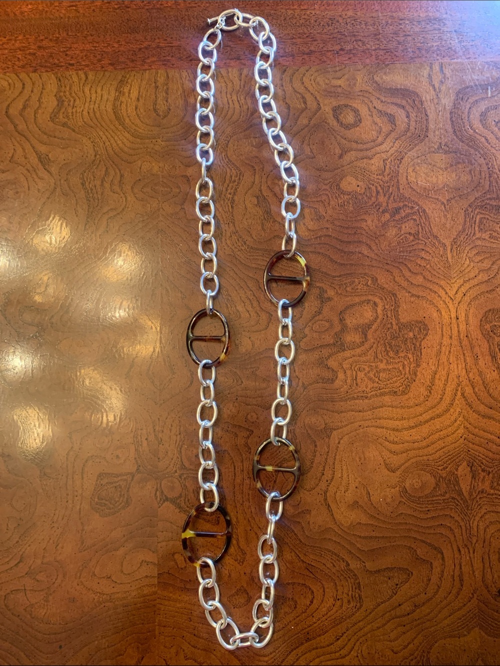 Vintage Lauren 39 in Ralph Lauren Silver Chain Necklace with Tortoiseshell Rings